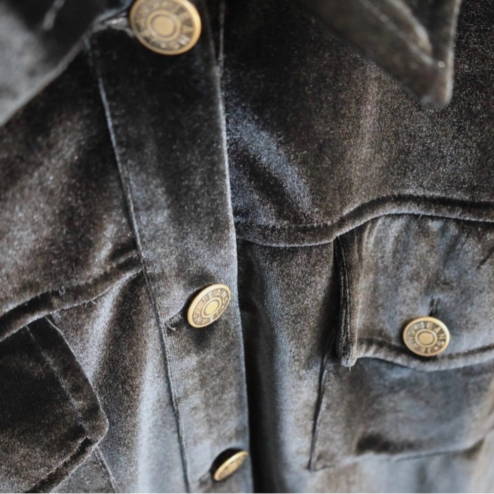Chouyatou Velvet Trucker Jacket Boxy Cropped Stretch Velvet Snap Goth Size XL - Picture 2 of 11